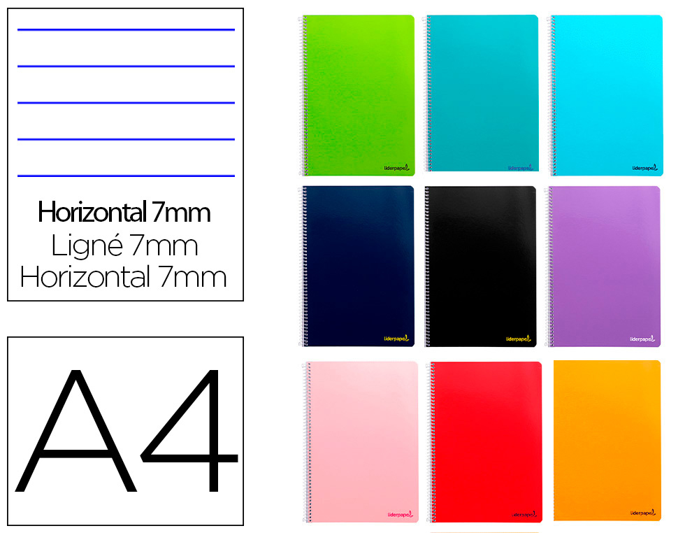 CUADERNO ESPIRAL LIDERPAPEL A4 MICRO SMART TAPA BLANDA 80H 60GR HORIZONTAL 7MM DOBLE MARGEN 4 TALADROS COLORES