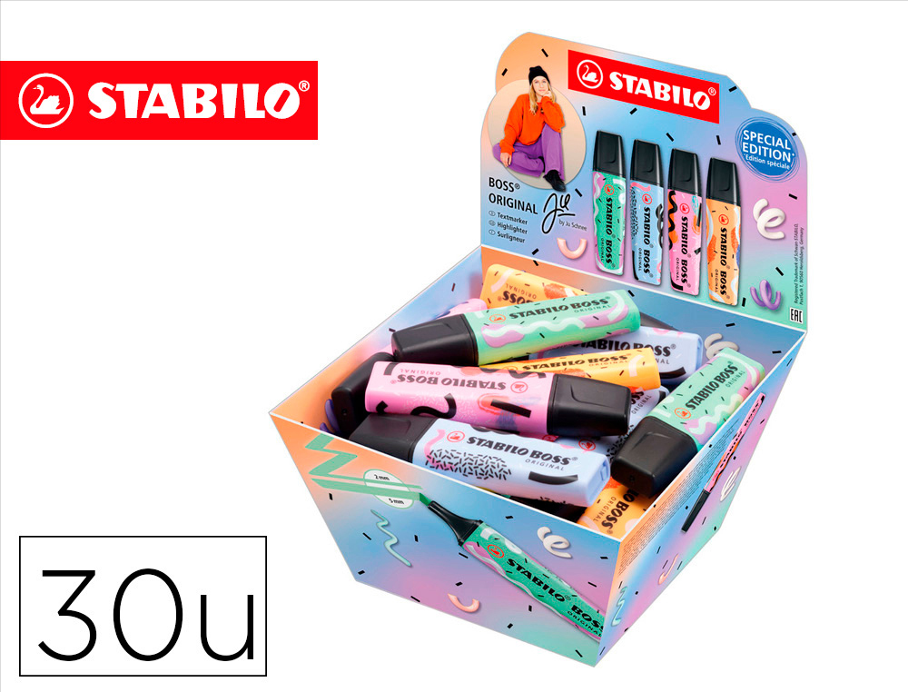 ROTULADOR STABILO BOSS FLUORESCENTE ORIGINAL PASTEL BY JU SCHNEE EXPOSITOR DE 30 UNIDADES COLORES SURTIDOS