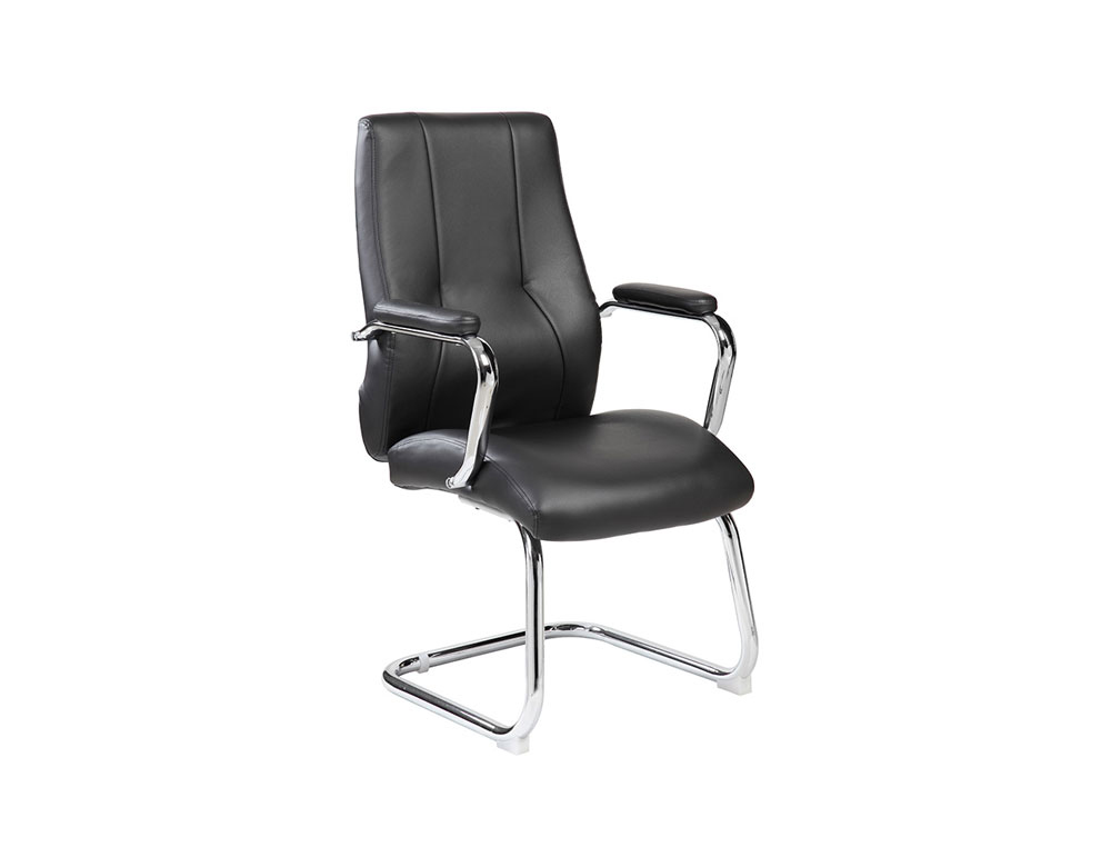 SILLA ROCADA CONFIDENTE BRAZOS FIJOS ESTRUCTURA CROMADA ASIENTO Y RESPALDO TAPIZADO SIMILPIEL NEGRO