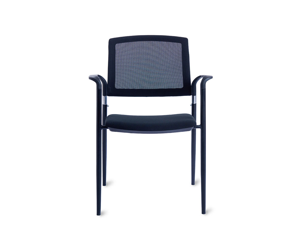 SILLA ROCADA CONFIDENTE BRAZOS FIJOS ESTRUCTURA METALICA ASIENTO TELA IGNIFUGA NEGRO RESPALDO MALLA