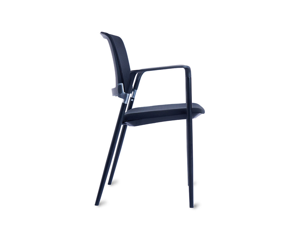 SILLA ROCADA CONFIDENTE BRAZOS FIJOS ESTRUCTURA METALICA ASIENTO TELA IGNIFUGA NEGRO RESPALDO MALLA