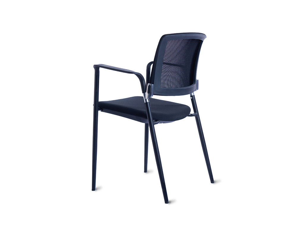 SILLA ROCADA CONFIDENTE BRAZOS FIJOS ESTRUCTURA METALICA ASIENTO TELA IGNIFUGA NEGRO RESPALDO MALLA