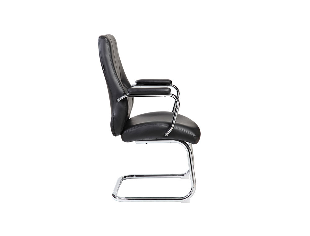 SILLA ROCADA CONFIDENTE BRAZOS FIJOS ESTRUCTURA CROMADA ASIENTO Y RESPALDO TAPIZADO SIMILPIEL NEGRO