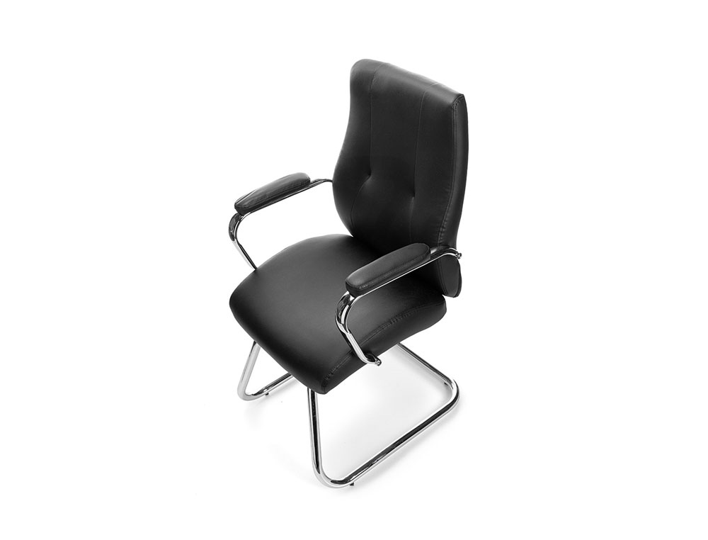 SILLA ROCADA CONFIDENTE BRAZOS FIJOS ESTRUCTURA CROMADA ASIENTO Y RESPALDO TAPIZADO SIMILPIEL NEGRO