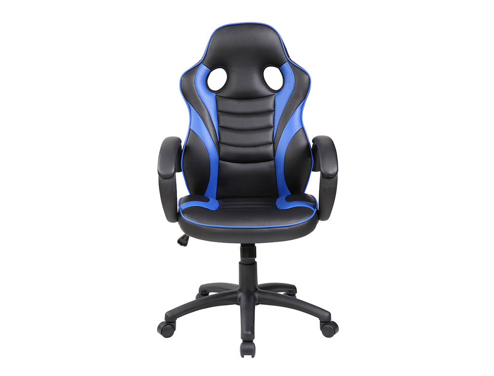 SILLA ROCADA GAMING CON BRAZOS FIJOS BASE NYLON CON RUEDAS BASCULANTE SIMILPIEL NEGRO/AZUL 480X490X1060-1160
