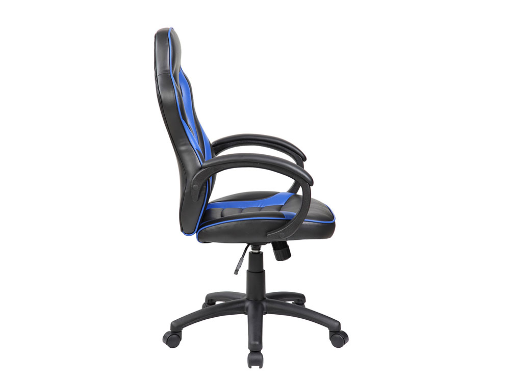SILLA ROCADA GAMING CON BRAZOS FIJOS BASE NYLON CON RUEDAS BASCULANTE SIMILPIEL NEGRO/AZUL 480X490X1060-1160