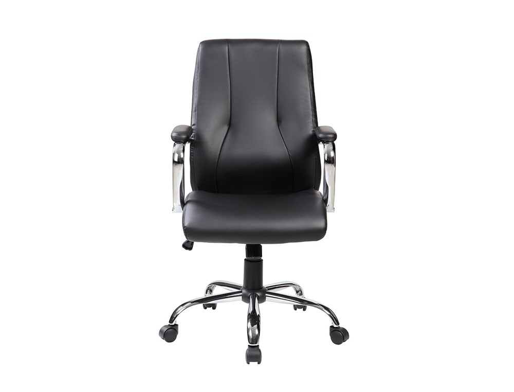 SILLA ROCADA DIRECCION SIMIL PIEL CON BRAZOS BASE METALICA CROMADA DIAMETRO 700MM RESPALDO 730MMX500MM