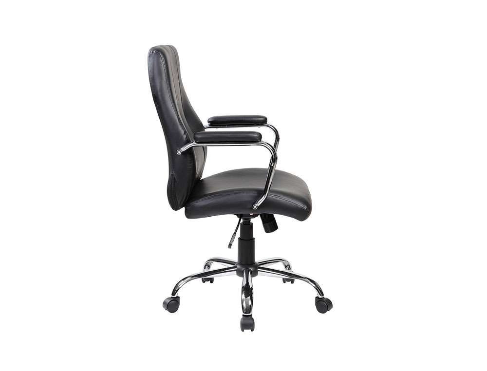 SILLA ROCADA DIRECCION SIMIL PIEL CON BRAZOS BASE METALICA CROMADA DIAMETRO 700MM RESPALDO 730MMX500MM