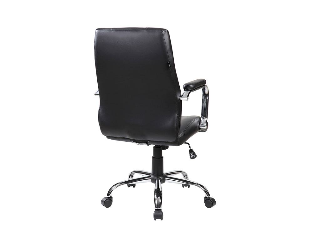 SILLA ROCADA DIRECCION SIMIL PIEL CON BRAZOS BASE METALICA CROMADA DIAMETRO 700MM RESPALDO 730MMX500MM
