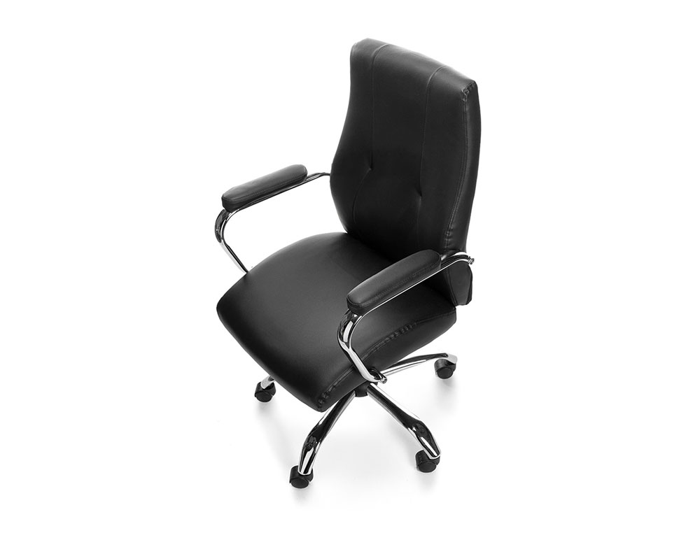 SILLA ROCADA DIRECCION SIMIL PIEL CON BRAZOS BASE METALICA CROMADA DIAMETRO 700MM RESPALDO 730MMX500MM