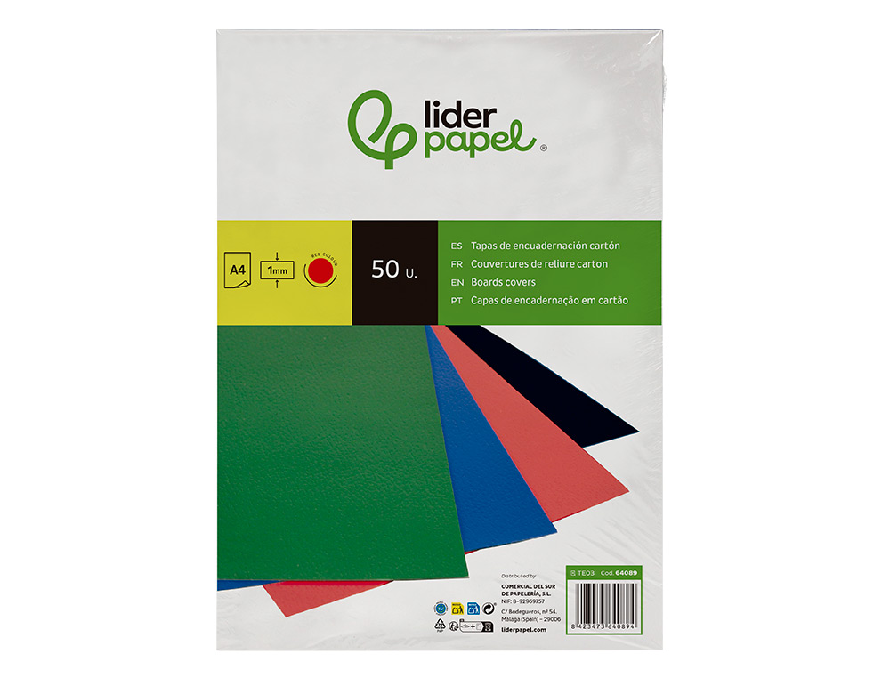 TAPA ENCUADERNACION LIDERPAPEL CARTON A4 1MM ROJA PAQUETE DE 50 UNIDADES