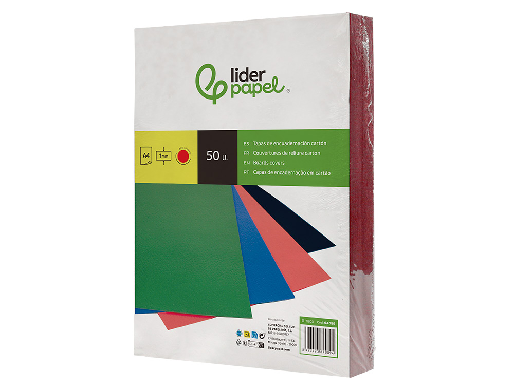 TAPA ENCUADERNACION LIDERPAPEL CARTON A4 1MM ROJA PAQUETE DE 50 UNIDADES