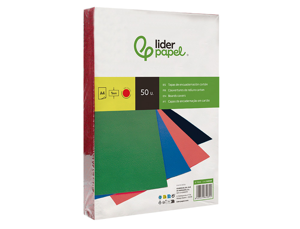 TAPA ENCUADERNACION LIDERPAPEL CARTON A4 1MM ROJA PAQUETE DE 50 UNIDADES