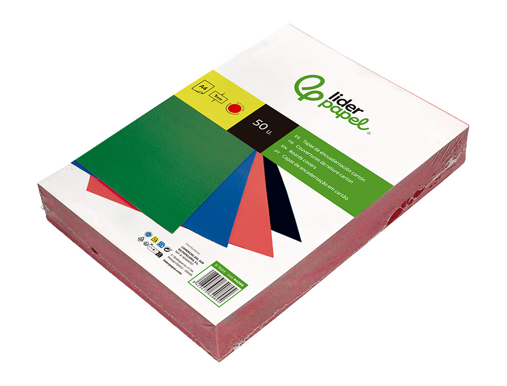 TAPA ENCUADERNACION LIDERPAPEL CARTON A4 1MM ROJA PAQUETE DE 50 UNIDADES