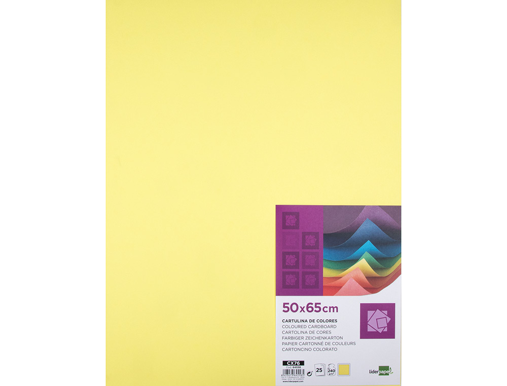 CARTULINA LIDERPAPEL 50X65 CM 240G/M2 AMARILLO MEDIO PAQUETE DE 25 HOJAS