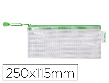 BOLSA MULTIUSOS TARIFOLD PVC 250X115 MM APERTURA SUPERIOR CON CREMALLERA PORTABOLIGRAFO Y CORREA COLOR VERDE