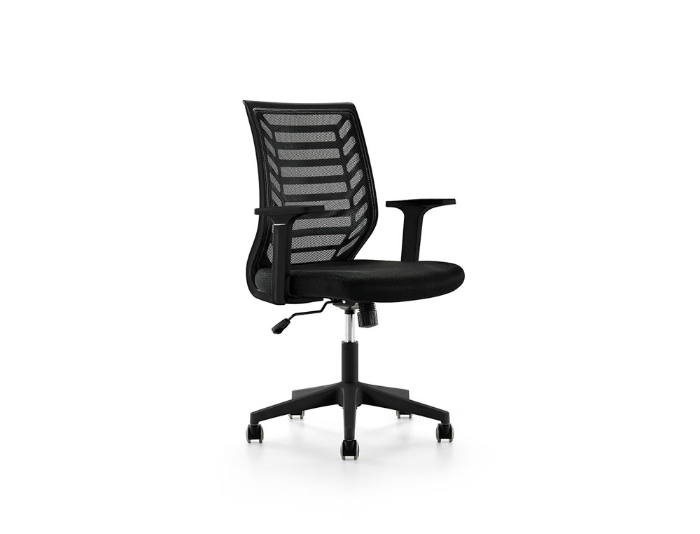 SILLA ROCADA DE OFICINA CON BRAZOS RESPALDO EN MALLA TRANSPIRABLE Y ASIENTO TAPIZADO EN TELA IGNIFUGA