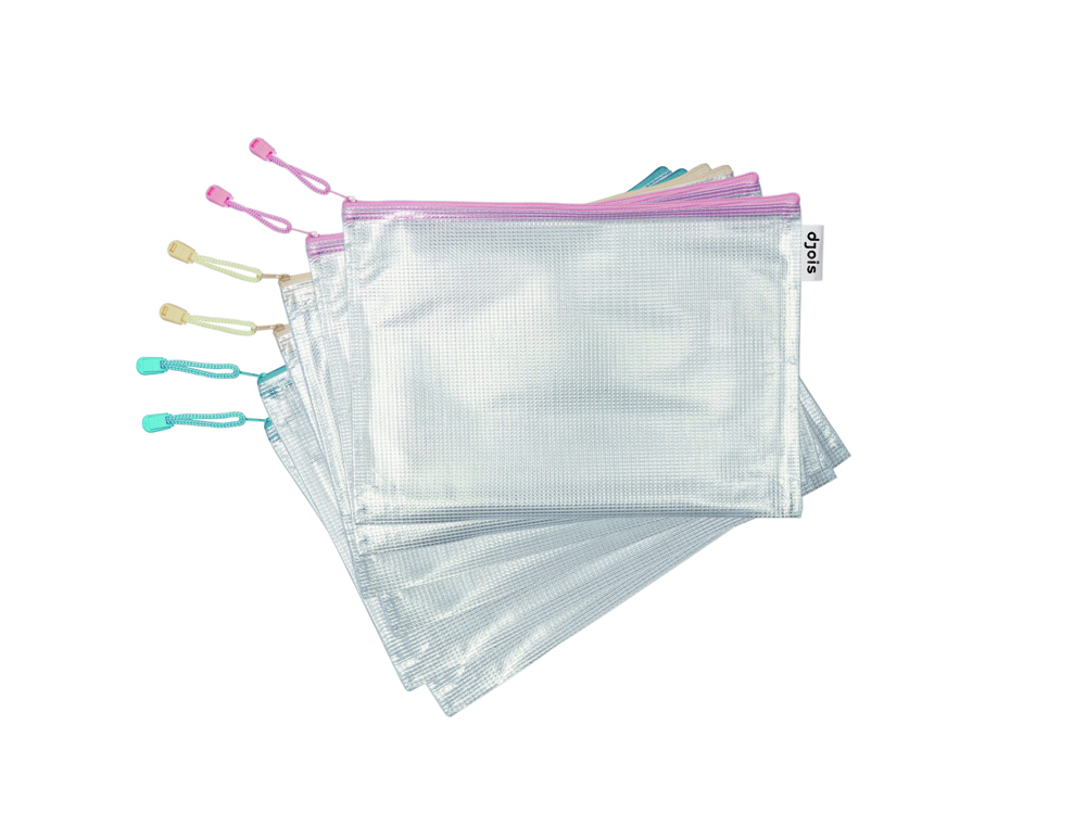 BOLSA MULTIUSOS TARIFOLD ZIPPER CON CREMALLERA DIN A4 PACK DE 6 UNIDADES COLORES PASTEL SURTIDOS