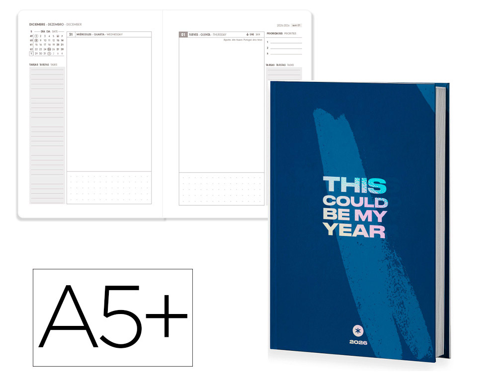AGENDA ENCUADERNADA ANTARTIK A5+ 2026 DIA PAGINA SIMIL PIEL PAPEL 80 GR