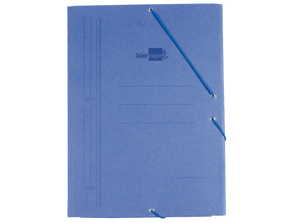 CARPETA LIDERPAPEL GOMAS TRES SOLAPAS CARTON COMPACTO FOLIO COLOR AZUL