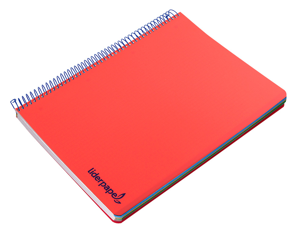 CUADERNO ESPIRAL LIDERPAPEL A4 MICRO WONDER TAPA PLASTICO 120H 90 GR CUADRO 5MM 5 BANDAS 4 TALADROS COLOR ROJO
