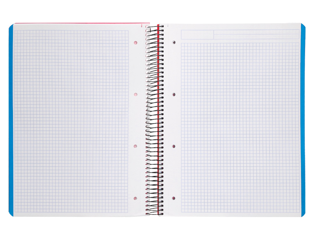 CUADERNO ESPIRAL LIDERPAPEL A4 MICRO WONDER TAPA PLASTICO 120H 90 GR CUADRO 5MM 5 BANDAS 4 TALADROS COLOR ROJO