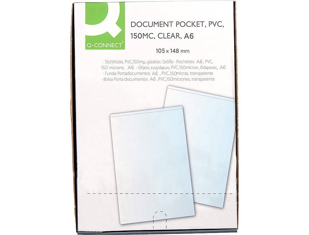 FUNDA PORTADOCUMENTO Q-CONNECT DIN A6 150 MICRAS PVC TRANSPARENTE CON UERO 105X148 MM