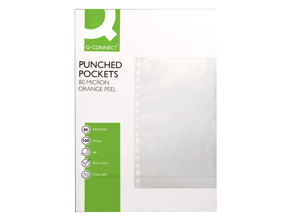 FUNDA MULTITALADRO Q-CONNECT DIN A4 80 MC PIEL DE NARANJA CAJA DE 100 UNIDADES